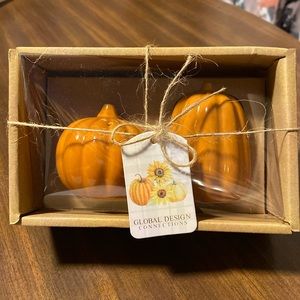 NEW IN BOX PUMKIN SALT & PEPPER SHAKER SET